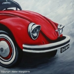 Realistisch schilderij: Rode kever/Red beetle on canvas